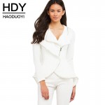 HDY Haoduoyi Solid White Women Autumn Casual Coat Streetwear Slim Long Sleeve Basic Coats Natural Zipper Female Short Jackets