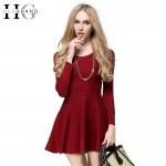 HEE GRAND 2016 Early Autumn Solid Color Women Dress Sweet Red Women Dresses Cute Knitted Cotton Vestido Free Size WQL4638