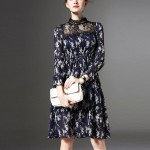 HEE GRAND 2017 Autumn New Lace Stand Collar Dress Women Full Petal Sleeve  Mini Dress Sexy Floral Vestido Mulheres WQL4700