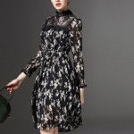 HEE GRAND 2017 Autumn New Lace Stand Collar Dress Women Full Petal Sleeve  Mini Dress Sexy Floral Vestido Mulheres WQL4700