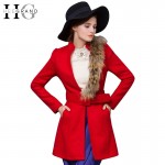 HEE GRAND 2017 Fur Puff Sleeve Wool Coat Mandarin Collar Medium Length Autumn Women Jacket Slim Sashes Veston Pour Femme WWN1062