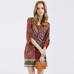 HEE GRAND 2017 Summer Bohemian Women Dress O-Neck Drawstring Floral Summer Dress Vestido Half Sleeve Dress Without Belt LCL1216