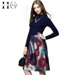 HEE GRAND Patchwork Knitted Half Turtleneck Vintage Women Winter Dress 2017 Fashion Slim Full Sleeve Print Vestidos WQL3392