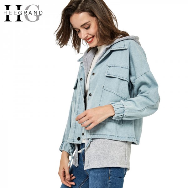 HEEGRAND Spring Autumn Winter Hooded Two Pieces Plus Size Jaqueta Feminina Denim Outerwear Coat Jeans Jackets Women WWJ061