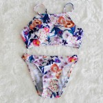 HELLO BEACH Women High Neck bikini Floral Bathing Suit, Bottom&Top Brazilian Swimsuit Female Swimwear Print Biquines Swim Wear