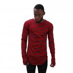 HEYGUYS 2016red Striped T-shirt  wholesale fashion brand summer LONG oversize extend t shirts designer finger long sleeve cotton