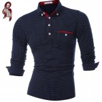 HEYKESON Mens Polo Shirt Brands 2017 Male Long Sleeve Fashion Casual Slim Polka Dot Pocket Button Polos