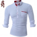 HEYKESON Mens Polo Shirt Brands 2017 Male Long Sleeve Fashion Casual Slim Polka Dot Pocket Button Polos