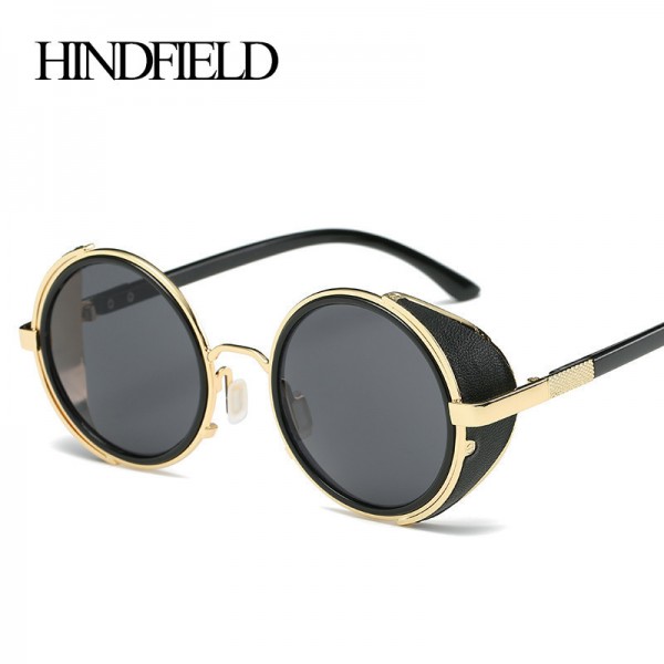 HINDFIELD Vintage Women Steampunk Sunglasses Brand Design Round Sun Glasses Goggles Men Unisex Retro Style Punk Oculos De Sol