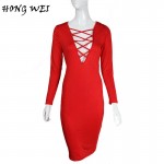 HONGWEI Hot Sexy Bodycon Bandage Dress Plus Size 2017 Womens Autumn Long Sleeve White/Red/Grey/Black Midi Clubwear/Party Dresses