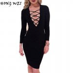 HONGWEI Hot Sexy Bodycon Bandage Dress Plus Size 2017 Womens Autumn Long Sleeve White/Red/Grey/Black Midi Clubwear/Party Dresses