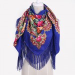 HOT Sale Russian Brand New Fashion Big Size Square Scarf Cotton Long Tassel Print Scarf in Spring Winter Shawl For Women floural