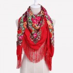 HOT Sale Russian Brand New Fashion Big Size Square Scarf Cotton Long Tassel Print Scarf in Spring Winter Shawl For Women floural