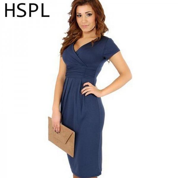 HSPL 2017 Women Summer Casual Sleeveless sheath  Dress V Neck Sexy Slim Casual Pencil Dress Knee Length