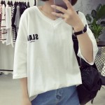 Half Sleeve V-neck Women's T-Shirts Letter Print Camisas Femininas 2017 Spring T Shirt Harajuku Tee Tops Plus Size Pullovers New