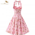 Halter Women 50s Rockabilly Dresses Floral Print Retro Vintage 60s Party Dress Pinup Swing Audrey Hepburn Summer Dress Plus Size