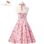 Halter Women 50s Rockabilly Dresses Floral Print Retro Vintage 60s Party Dress Pinup Swing Audrey Hepburn Summer Dress Plus Size