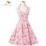 Halter Women 50s Rockabilly Dresses Floral Print Retro Vintage 60s Party Dress Pinup Swing Audrey Hepburn Summer Dress Plus Size