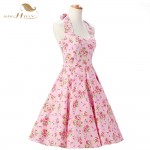 Halter Women 50s Rockabilly Dresses Floral Print Retro Vintage 60s Party Dress Pinup Swing Audrey Hepburn Summer Dress Plus Size