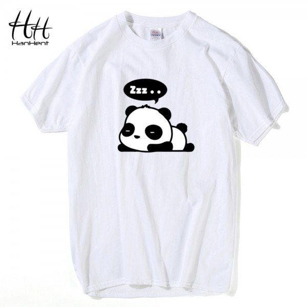 HanHent 2016 New Fashion Cotton T shirt Men Cute Panda Print Camisetas Steetwear Anime Shirt Casual Style Animal Men Clothes