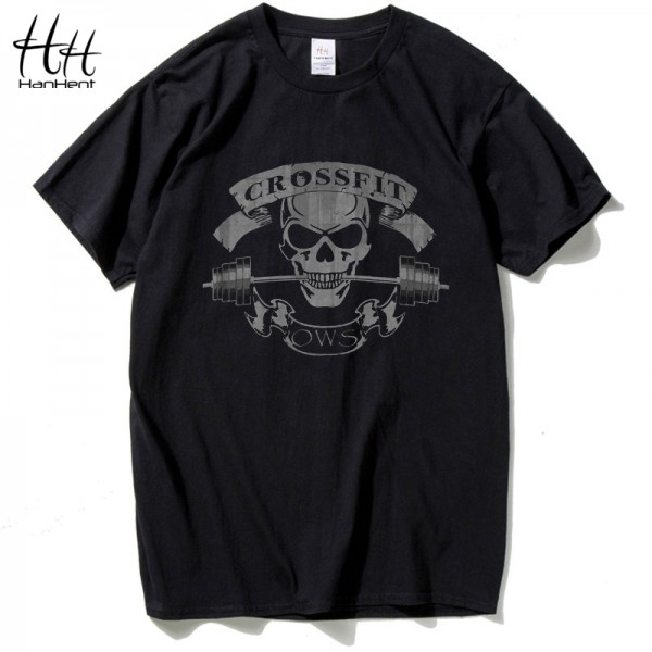 HanHent 2016 Summer New Tees Crossfit Skull T Shirts Men Short Sleeve T-Shirt Fitness Swag Cotton tshirt homme camisetas