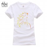 HanHent Brand Design Print Horse Women T shirts 2016 New Fashion Summer Short Sleeve Tshirt Girls Sexy Black T-Shirt Harajuku