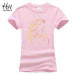 HanHent Brand Design Print Horse Women T shirts 2016 New Fashion Summer Short Sleeve Tshirt Girls Sexy Black T-Shirt Harajuku