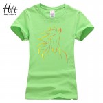 HanHent Brand Design Print Horse Women T shirts 2016 New Fashion Summer Short Sleeve Tshirt Girls Sexy Black T-Shirt Harajuku