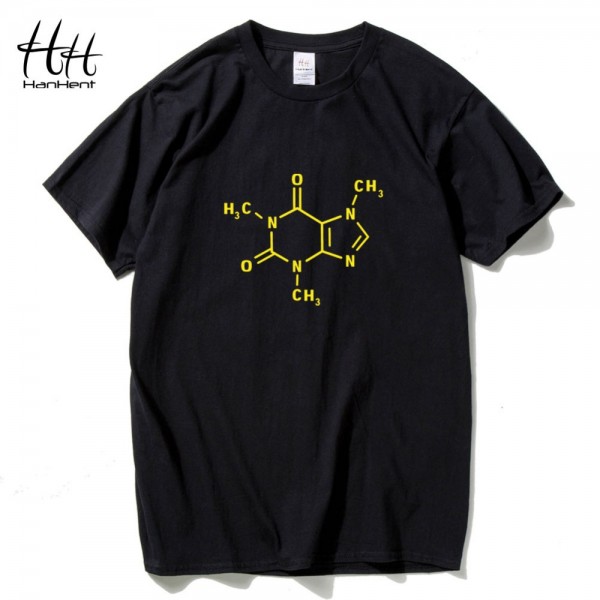 HanHent Caffeine Molecular Formula T-shirt Men Leonard Funny Tee Shirt  Swag Cotton Summer  T shirt  The Big Bang Theory TH0474