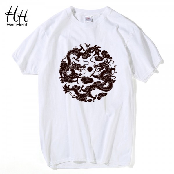 HanHent Chinese Dragon T Shirts Men's Fashion Printed T-shirt China Totem Swag Loose Cotton T Shirts Short Sleeve S M L XL XXL