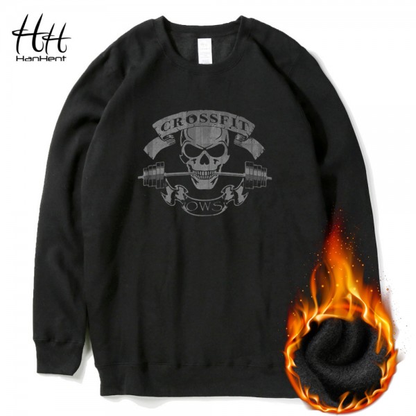 HanHent Crossfit Fleece Printed Sweatshirts Men Thick Round Collar Funny Pullover Clothing Fitness Autumn Winter Sportswear