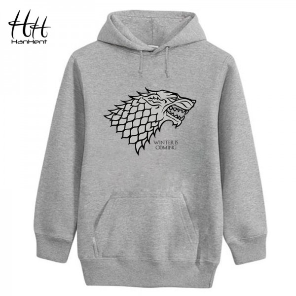 HanHent Game of Thrones Wolf Fashion Thin Hoodies Stark Winterfell Cotton Hip Hop Sweatshirts Winter Is Coming Black Clothing