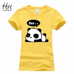 HanHent New 2016 Lovely Panda Print T shirt Women Cool Punk Animal Fashion Short Sleeve T-shirts for women Cute Tops Tees TB0480