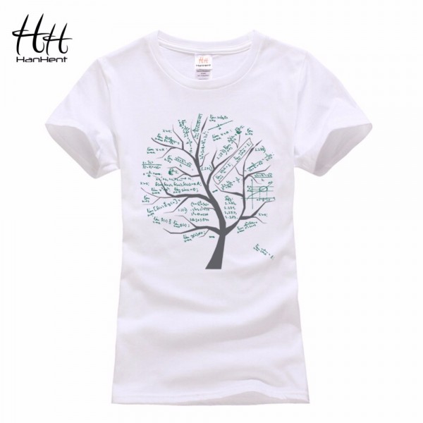 HanHent Women's T shirts Funny Math Trees Printed Womens Tshirt 2016 Fashion Cotton Cute White T-shirt Geek Camiseta Mujer