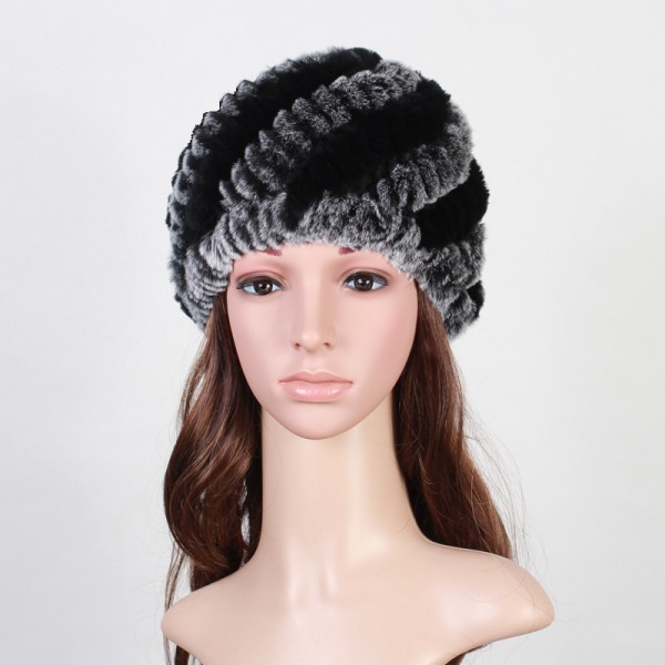 Handmade Russian Women's Real Rabbit Fur Skullies Beanies Hats Female Winter Warm Fox Fur Caps Fashion Headgear  VK3083