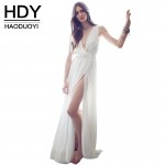 Haoduoyi  Womens 2017 Summer Sexy White Slim Plus Size Maxi Dress Thigh High Split Sleeveless Party Long Dresses  for wholesale