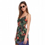 Haoduoyi 2017 New Tropical Plants Print Dresses Women Backless Cross Spaghetti Strap Sexy V-Neck Casual Beach Boho Summer Dress