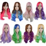 Harajuku Anime Party Cosplay Wig Ombre Blue Pink Purple Long Curly Wavy Synthetic Heat Resistant Full Hair Wigs Halloween