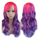 Harajuku Anime Party Cosplay Wig Ombre Blue Pink Purple Long Curly Wavy Synthetic Heat Resistant Full Hair Wigs Halloween