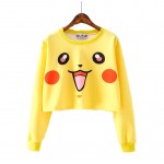 Harajuku Short T Shirt Women Casual Kawaii Cartoon Pikachu Crop Top 2016 Autumn Korea Girl Long Sleeve Slim Tops Femininas