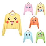 Harajuku Short T Shirt Women Casual Kawaii Cartoon Pikachu Crop Top 2016 Autumn Korea Girl Long Sleeve Slim Tops Femininas