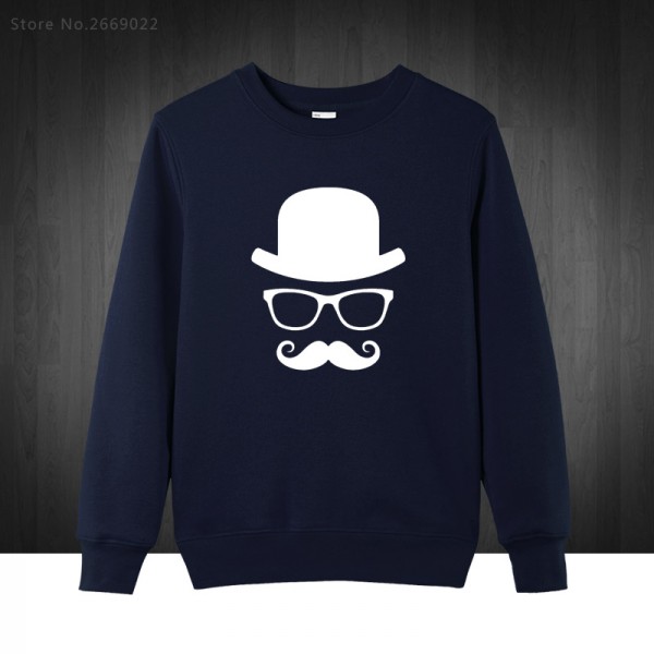 Hat Glasses Mustache Printed Men's Sweatshirts Men Pullover 2016 Autumn Winter Puls Size Cotton Hoodies Free Shipping