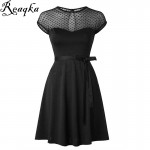 Heart Pattern Gauze Mesh Summer Dress Patchwork Swing Cocktail Bow Belt Women Little Black Dress 2018 Fashion Women Clothing New