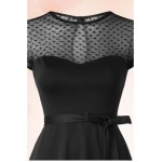 Heart Pattern Gauze Mesh Summer Dress Patchwork Swing Cocktail Bow Belt Women Little Black Dress 2018 Fashion Women Clothing New