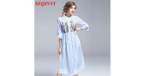 High End Mid Calf Dress Female Spring Summer 2017 Half Butterfly Sleeve