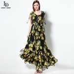 High Quality 2016 Summer Runway Designer Elegant Vintage Long Dress Women's Sleeveless Tiered Printed Maxi Party Dresses