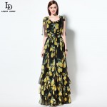 High Quality 2016 Summer Runway Designer Elegant Vintage Long Dress Women's Sleeveless Tiered Printed Maxi Party Dresses