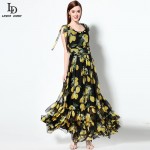 High Quality 2016 Summer Runway Designer Elegant Vintage Long Dress Women's Sleeveless Tiered Printed Maxi Party Dresses