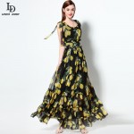 High Quality 2016 Summer Runway Designer Elegant Vintage Long Dress Women's Sleeveless Tiered Printed Maxi Party Dresses