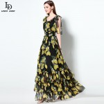 High Quality 2016 Summer Runway Designer Elegant Vintage Long Dress Women's Sleeveless Tiered Printed Maxi Party Dresses